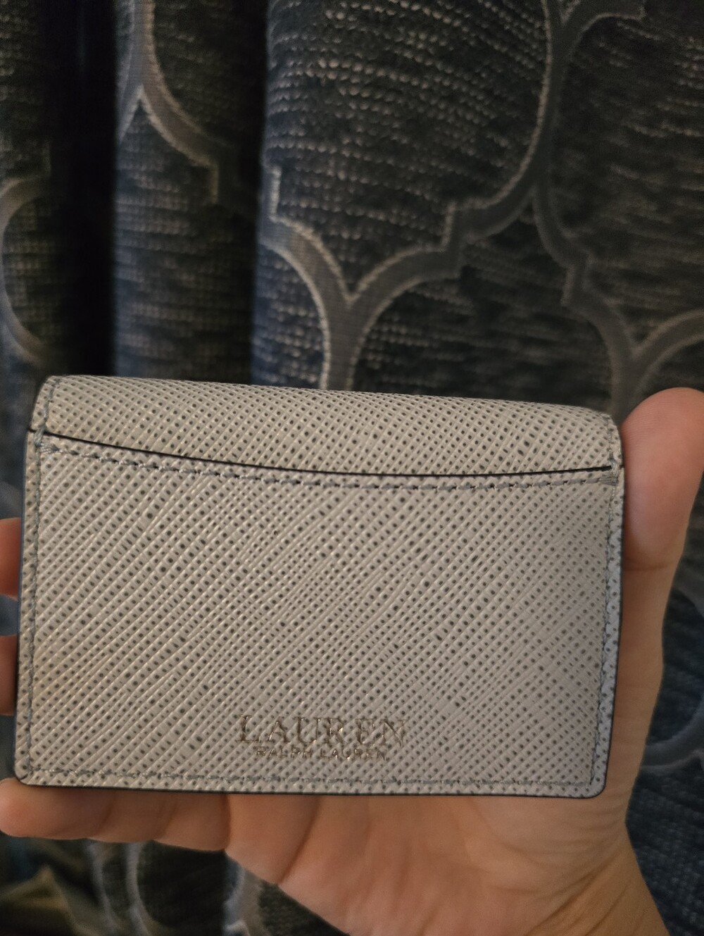 Small Lauren Ralph Lauren Crosshatch Leather Flap Card Case Cornflower Blue - Picture 4 of 5
